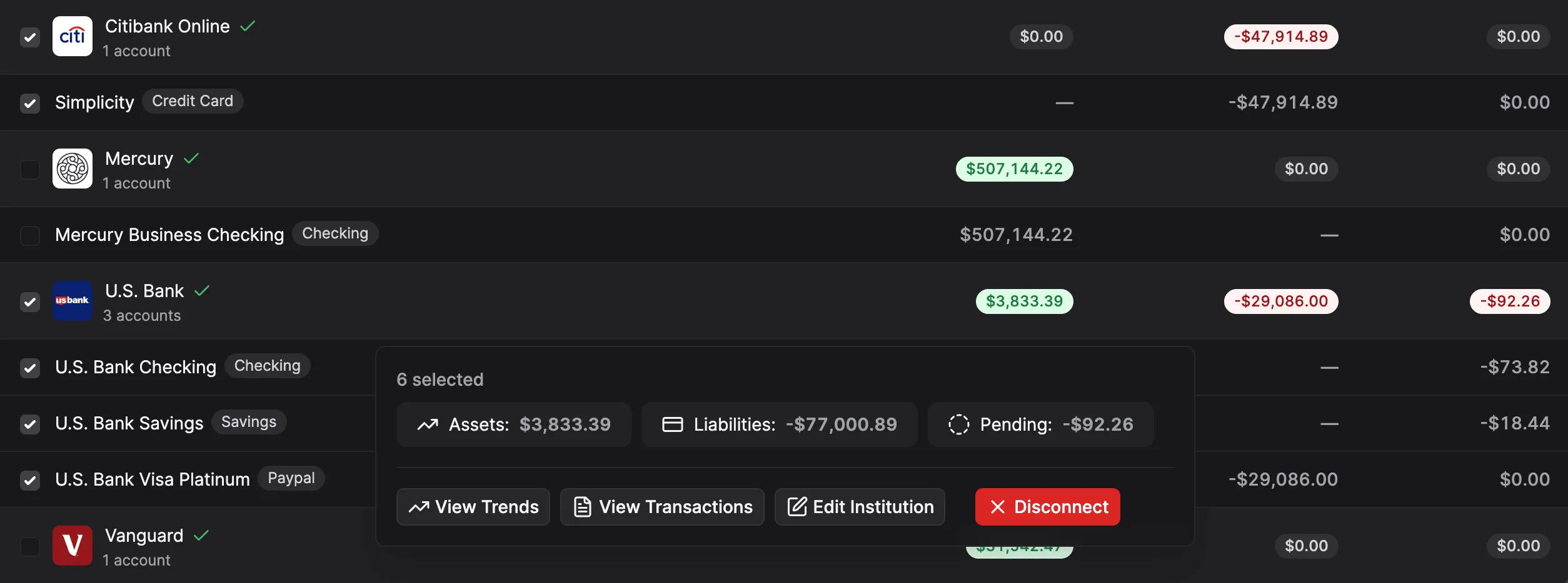 Your bank balances are automatically calculated.