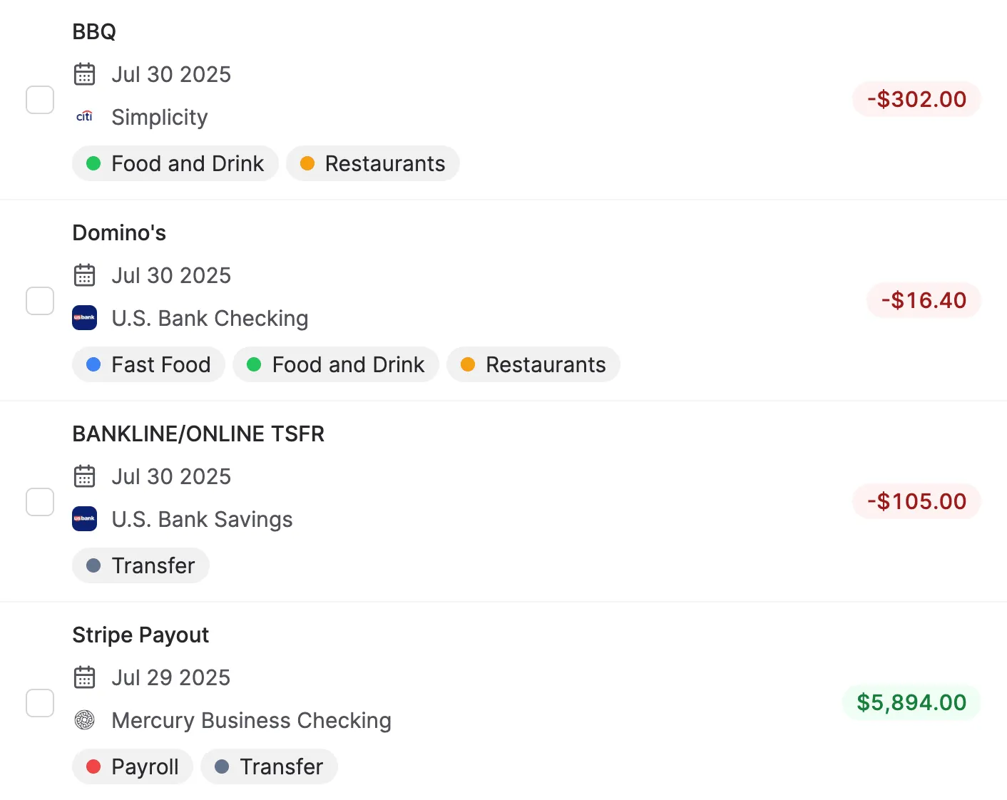 Transactions automatically synced via Plaid