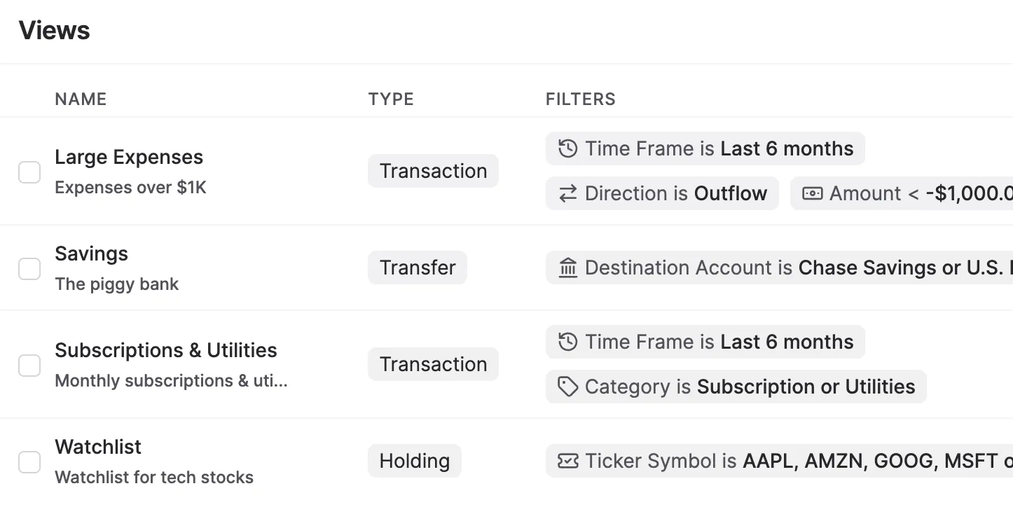 Save filters as custom views.