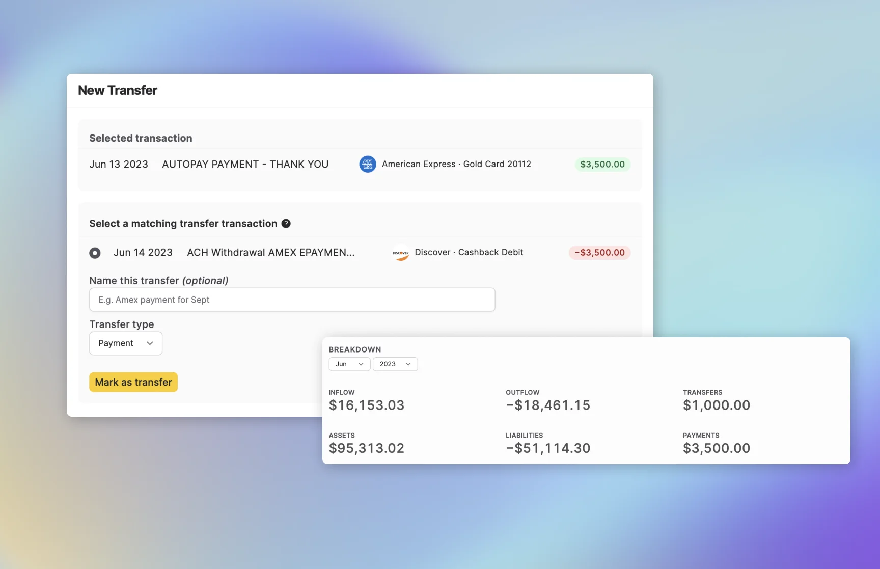 Tracking Payments and Transfers